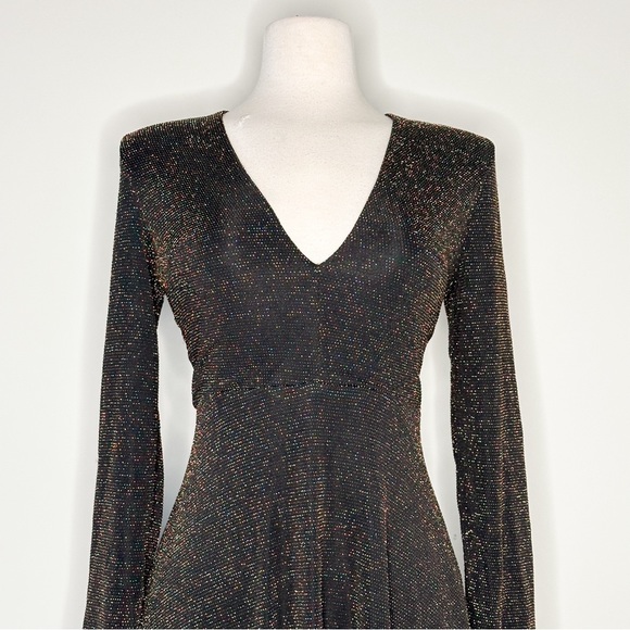 Express Black and Gold Sparkly Fit and Flare Dress - Picture 3 of 6